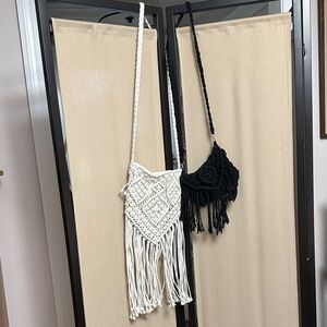 Handcrafted Macramé Crossbody Bag Set - Black and White